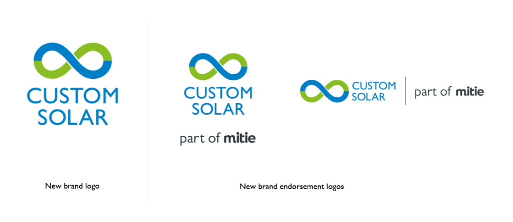 Three Custom Solar logos presenting the new brand
